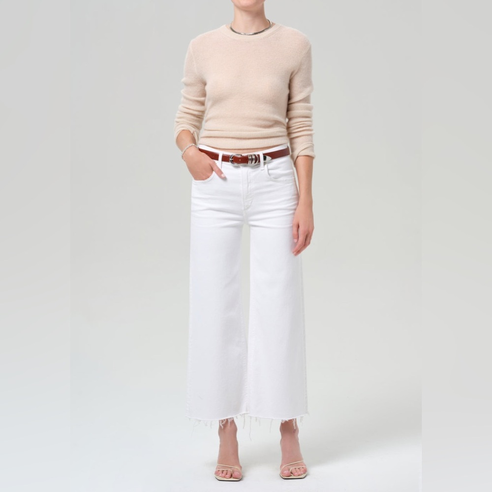 Citizens of Humanity Lyra Wide Leg Crop Raw Hem Soft White